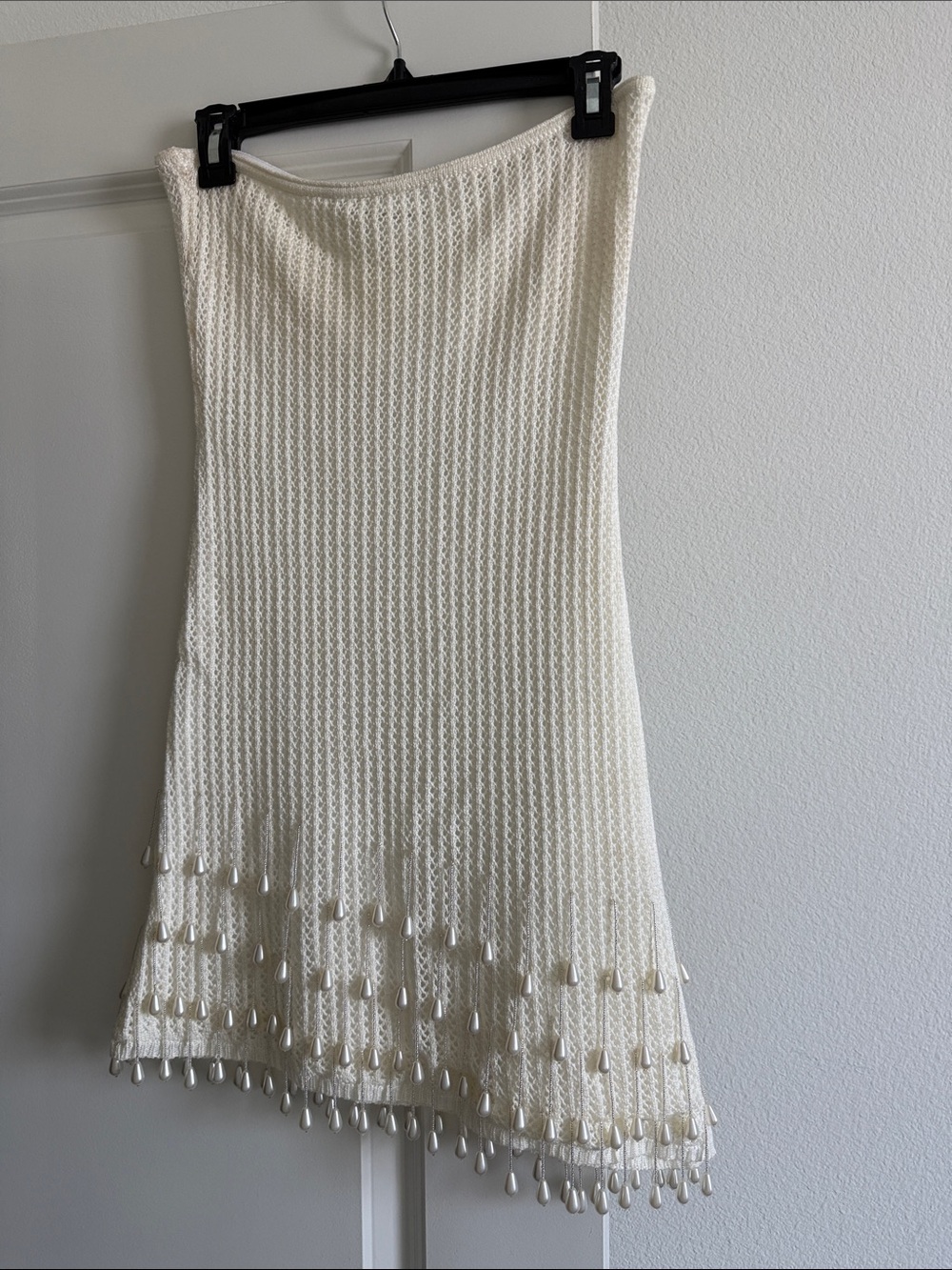 Elegant White Beaded Knit Dress